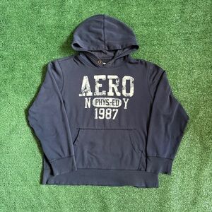 Y2K Aeropostale Phys-Ed Athletic Dept 1987 Distressed Navy Blue Hoodie Men's XL